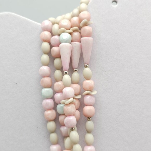 Vintage NOS Multi Strand Pastel Lucite Beaded Necklace 19" Pink White Green - Picture 2 of 5